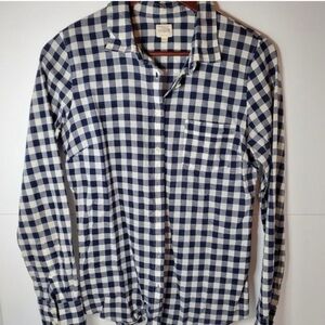 J. Crew Navy and White Plaid Button Down Shirt